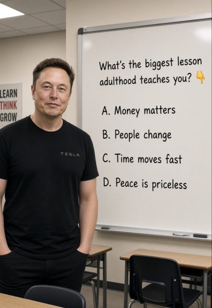 rocket___man___'s tweet photo. Elon Musk is asking this question everyone!

What's the biggest lesson adulthood teaches you? 👇 https://t.co/PEV65CMBJn
