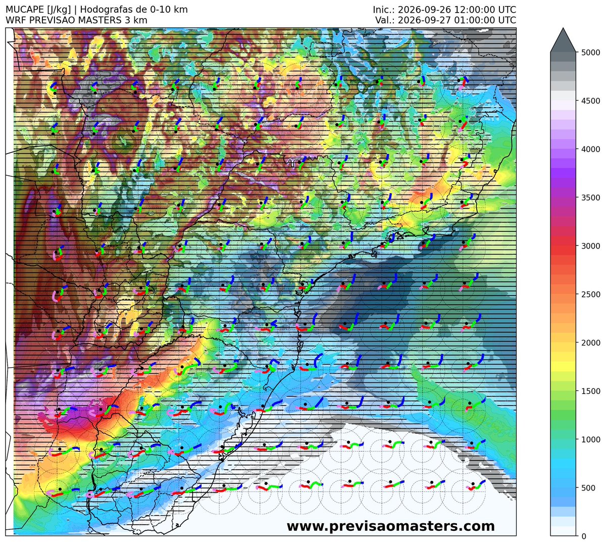 GoedeTDS2's tweet photo. Potential strtucture fest with large hail later today in Rio Grande do Sul, a stable layer plus good SRW should maintain a few long track hailers into the evening. https://t.co/gnf43E9j5G