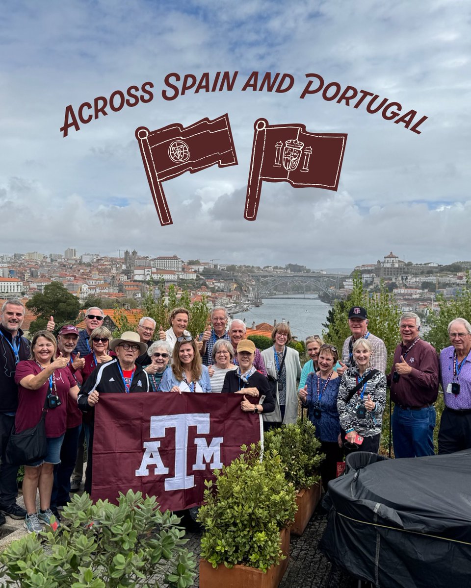 AggieNetwork's tweet photo. From exploring the streets of Lisbon &amp; cruising the Douro River to discovering Santiago de Compostela, the Basque coastline and the Pyrenees, these Aggies experienced Spain and Portugal. 

Book this trip for 2027 or explore other Traveling Aggies trips at the link in our bio! https://t.co/7ue6Djn7Ng