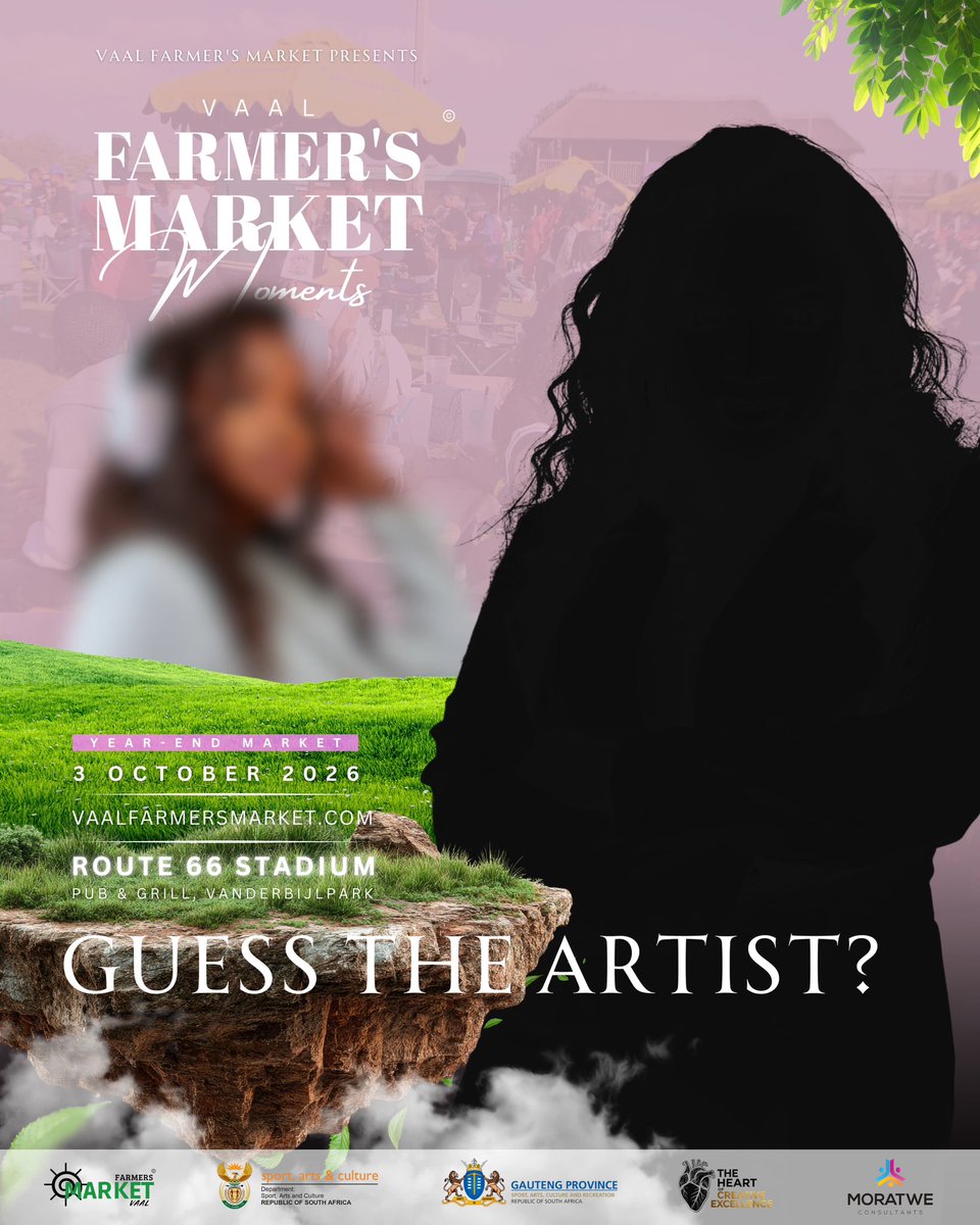 VaalFarmersMark's tweet photo. Vaal Farmer's Market Sessions introduces... The guessing game📈🥹

First 3 to guess the artist correctly wins tickets to the final seasonal experience of the year!💜
#SeasonalExperience https://t.co/YnNLW5Wd9s