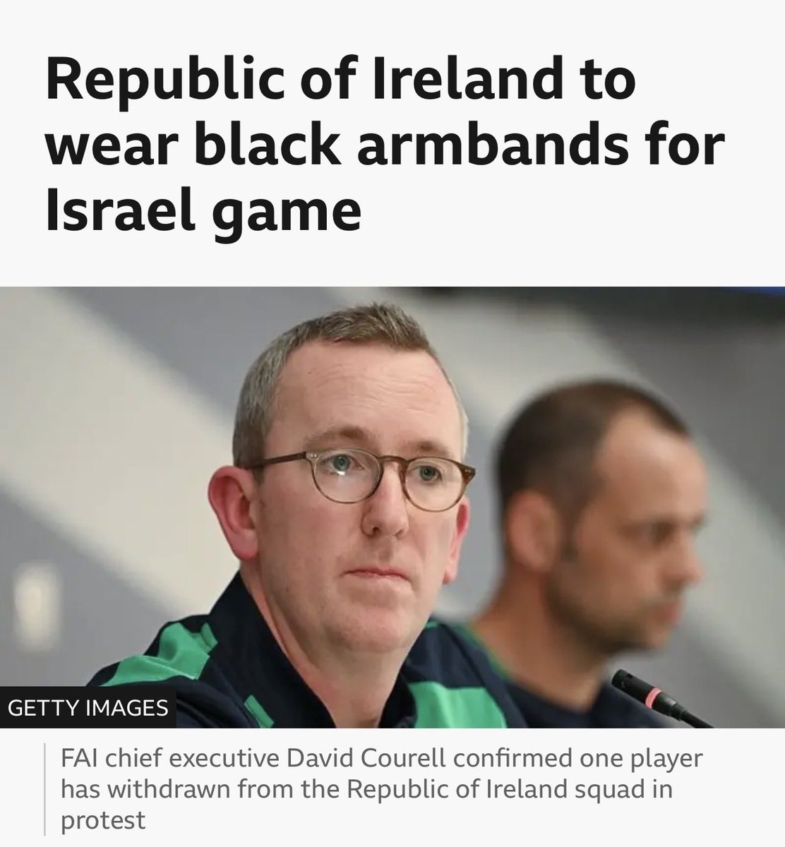 propandco's tweet photo. This is very sad 🇮🇪

Not even Ireland could back out and boycott Israel 

After months of campaigning, the players elected to play the game against Israel tomorrow. 

Only one player resigned in protest. 

If Ireland won’t boycott them, who will? https://t.co/lHru2QHKTP