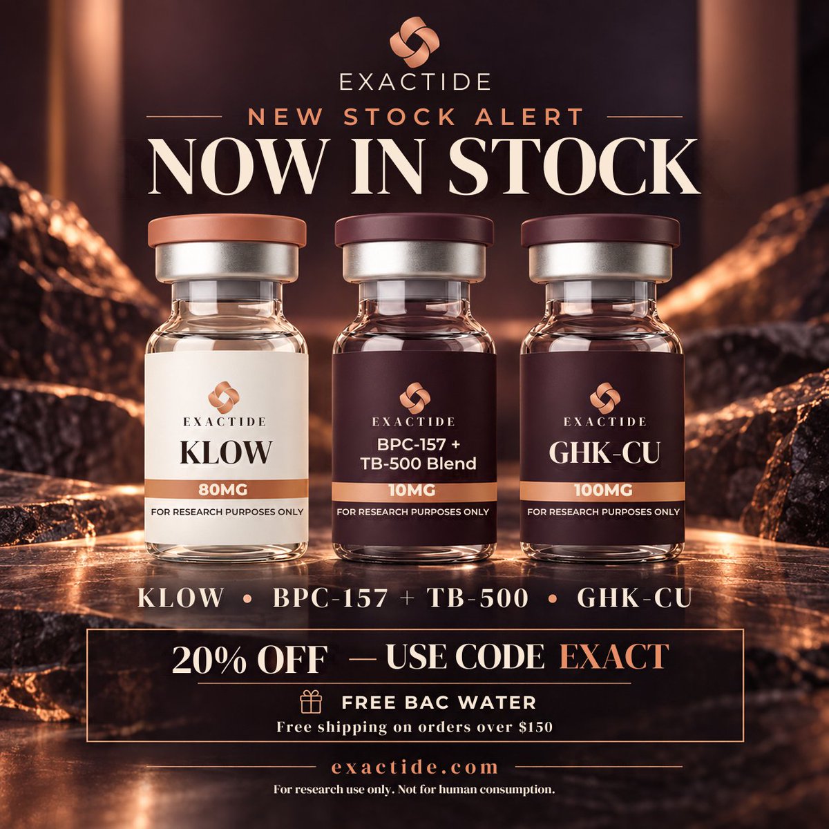 exactide's tweet photo. 🚨 New Stock Alert 

☑️KLOW
☑️BPC - 157 + TB - 500
☑️GHK-CU

For research use only; not for human consumption. https://t.co/npooWdVPu6