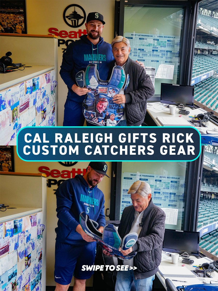 Mariners's tweet photo. A special tribute for Rick 🥹

Cal designed special catcher’s gear to honor Rick Rizzs for his final weekend in the radio booth. #FarewellRick https://t.co/prZaOEAnNo