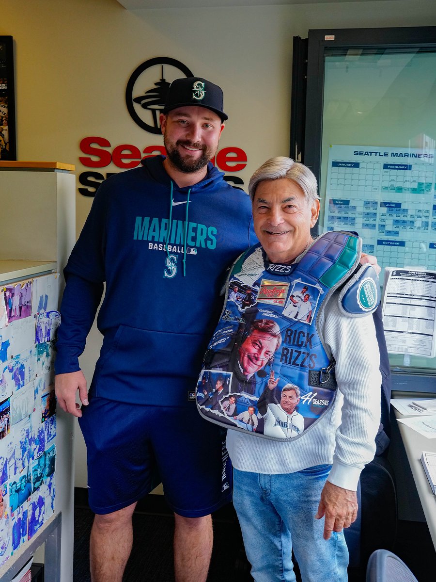 Mariners's tweet photo. A special tribute for Rick 🥹

Cal designed special catcher’s gear to honor Rick Rizzs for his final weekend in the radio booth. #FarewellRick https://t.co/prZaOEAnNo