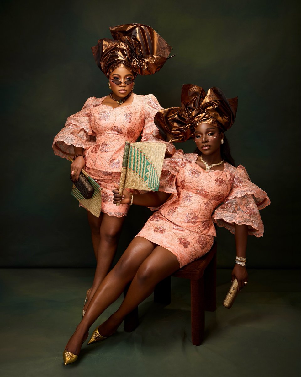 munahtee's tweet photo. Tomike Adeoye and Veekee James really came through for Hilda Baci's sister's wedding and I'm obsessed. 😍

The look is giving old money glamour but soft and romantic at the same time. The gele alone is doing all the drama the outfit needs while the dress stays clean and elegant.

And honestly, this is the kind of asoebi I want to see more of. No heavy stones weighing you down, no beads pulling at every seam. Just good lace and good tailoring.

 You can tell these women are actually comfortable and still looked expensive.