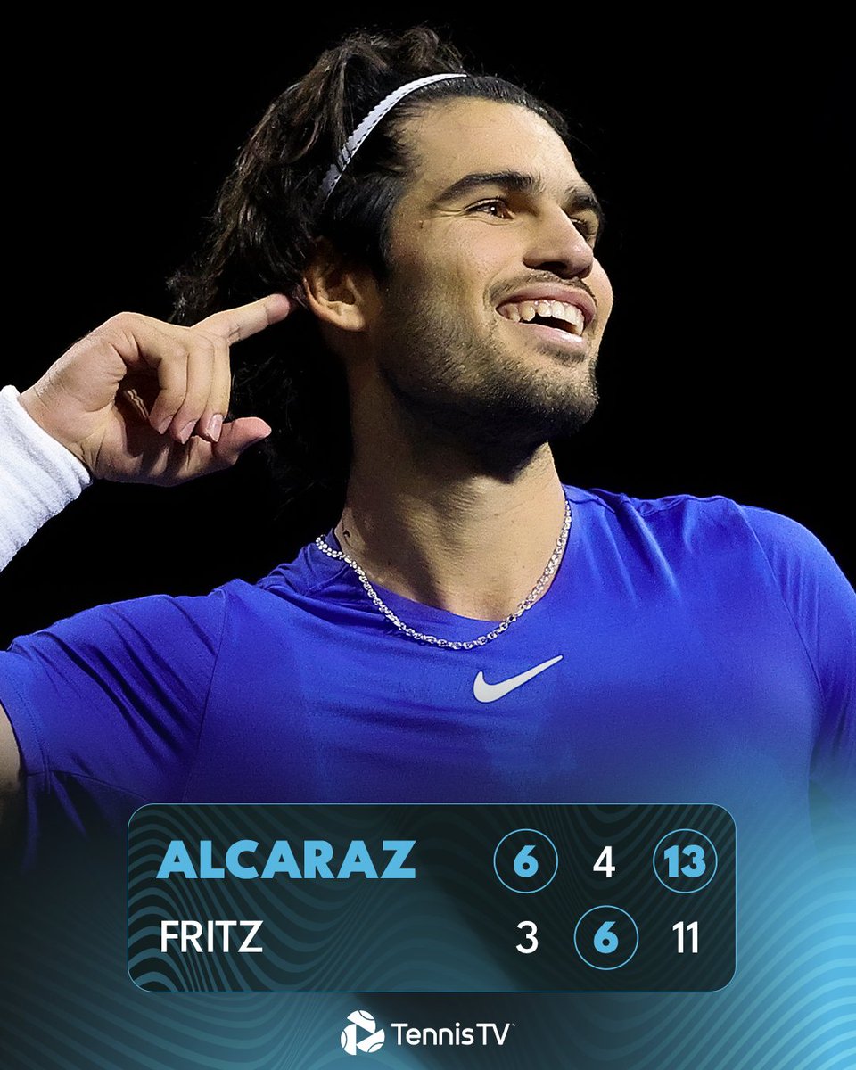 TennisTV's tweet photo. WHAT. AN. ENDING. 🤯 🔵

Alcaraz avenges last year’s #LaverCup loss to Fritz to level the tie for Team Europe! https://t.co/lvCHBm6eqX
