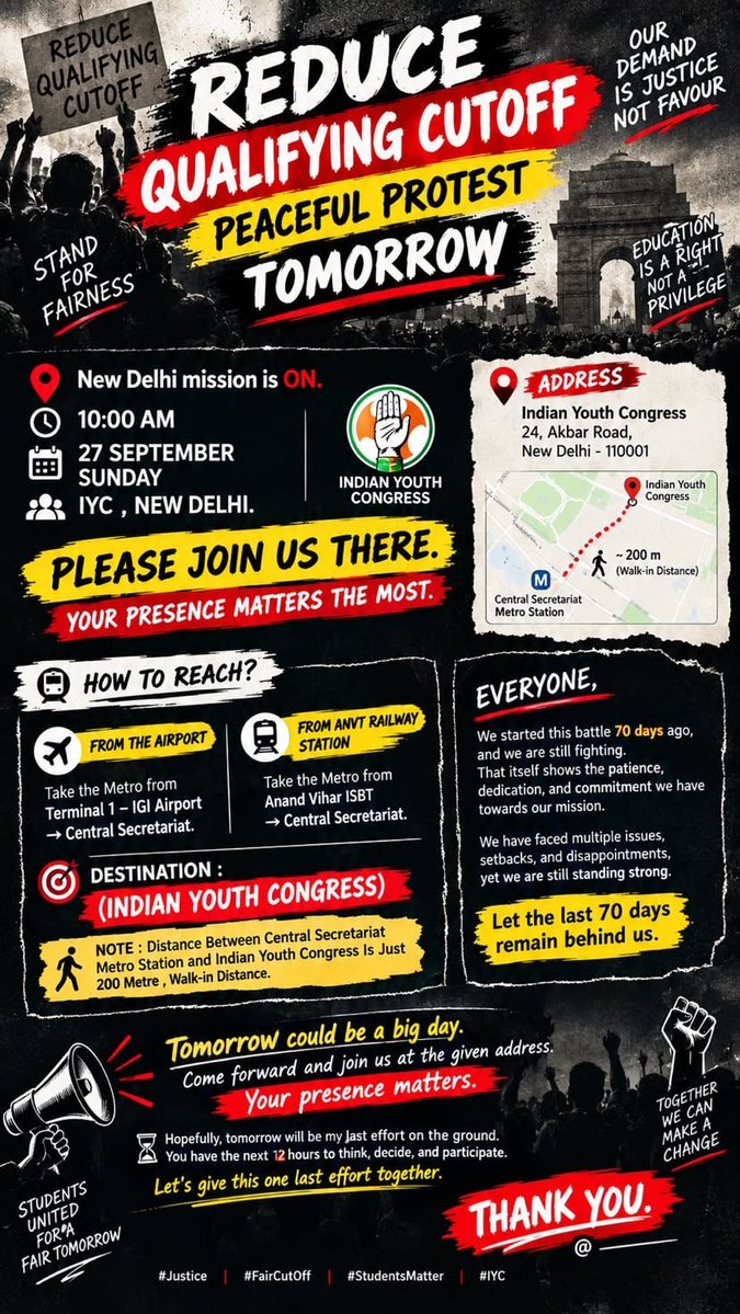 shrishti7c's tweet photo. See you all today at the press conference YC, New Delhi at 10 Am demanding to reduce qualify cutoff of neet ug 🇮🇳
@nta_india @jpnaddaofficial @pralhadvjoshi @narendramodi @rahulgandhi @bjp4india @cockroach_janata_delhi
 #reduceneetqualifycutoff https://t.co/uXOW9mTnoJ