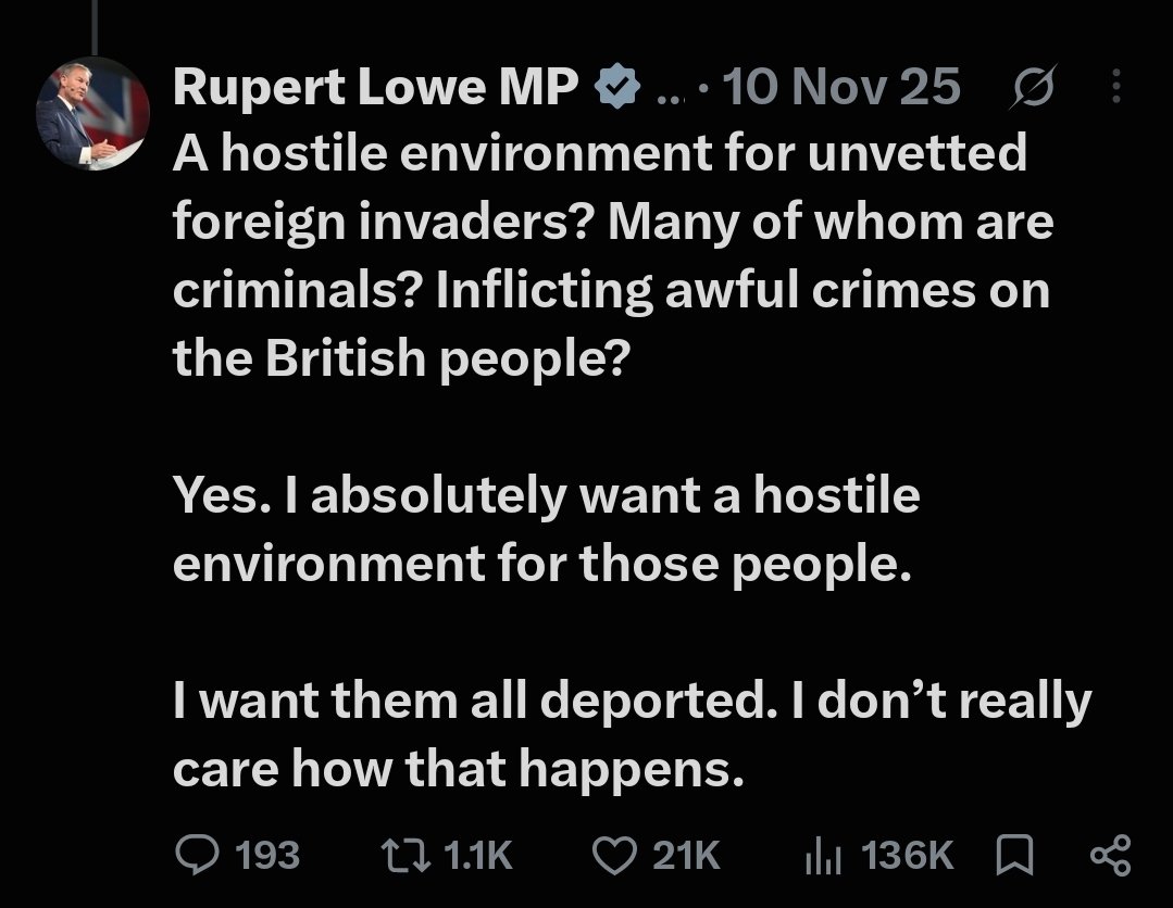 F1foundation1's tweet photo. @RupertLowe10 Something something. 

Hostile environment 

Not a nice place to be in is it old chap, this hostile environment you are so very keen to bring to the UK.

Perhaps take a little bit of time to consider the weight of your own words. https://t.co/5rFs2uQ1KK