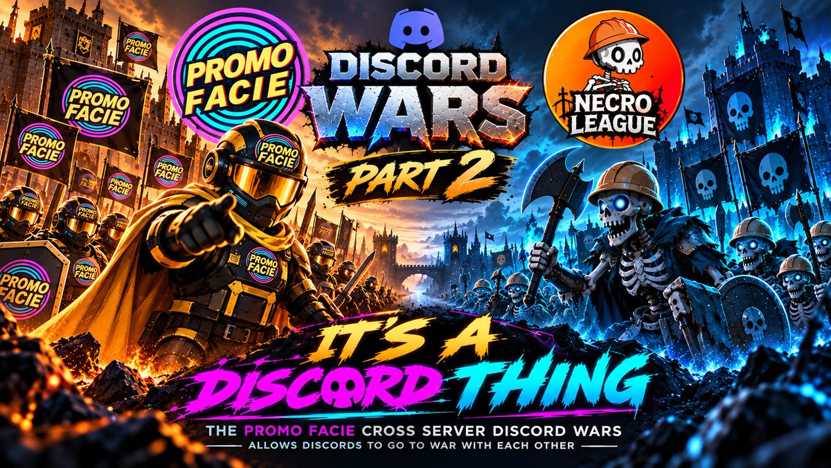 promofacie's tweet photo. It's another one 👀 

Promo Facie vs @necroleague part two🔥

Join in either Discord, war starts at 20:15 UTC 👈

Everyone will win something 👈

Good luck in the fight 🍀

https://t.co/kmHNqoClXb
https://t.co/AHBI5iHMpd https://t.co/uuIP20azhy