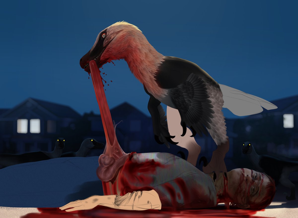 dinodanicus's tweet photo. Here are the process pics for the raptor attack #illustration.
#velociraptor #dinosaur #horror #paleontology #paleoart #feathers #sketches #blood #creaturedesign #prehistoric https://t.co/i6te7UtfSZ