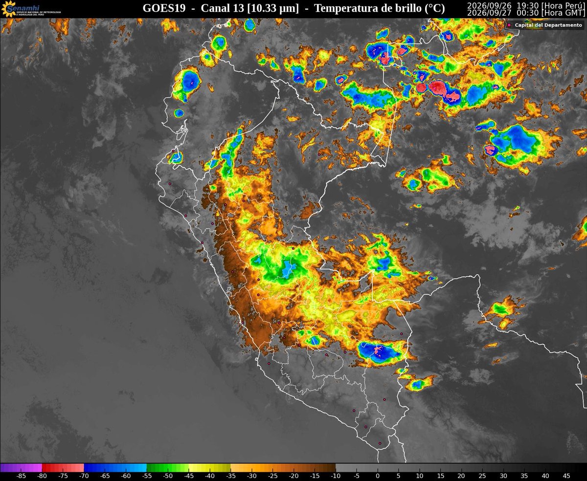 climatologa's tweet photo. Se viene registrando #tormentas con descragas electricas ⛈️ limite #Puno con #Cusco ; y #lluvias🌧🌧🌧 en  #Loreto #Amazonas #SanMartin #Huanuco #Pasco #Ucayali #MadredeDios #Cusco #Puno #Ayacucho y #Tumbes.
Se debe continuar monitoreando el desplazamiento de las #lluvias 👇🏼 https://t.co/I0c4lNj2Cj
