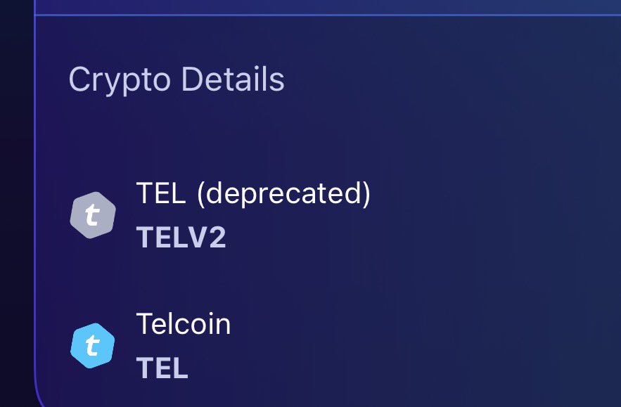 ringdaBellandKO's tweet photo. @telcoin What does Telcoin V2(deprecated) mean? My wallet now shows both… but says my coins are V2 (deprecated) https://t.co/kAsnn1Htnx