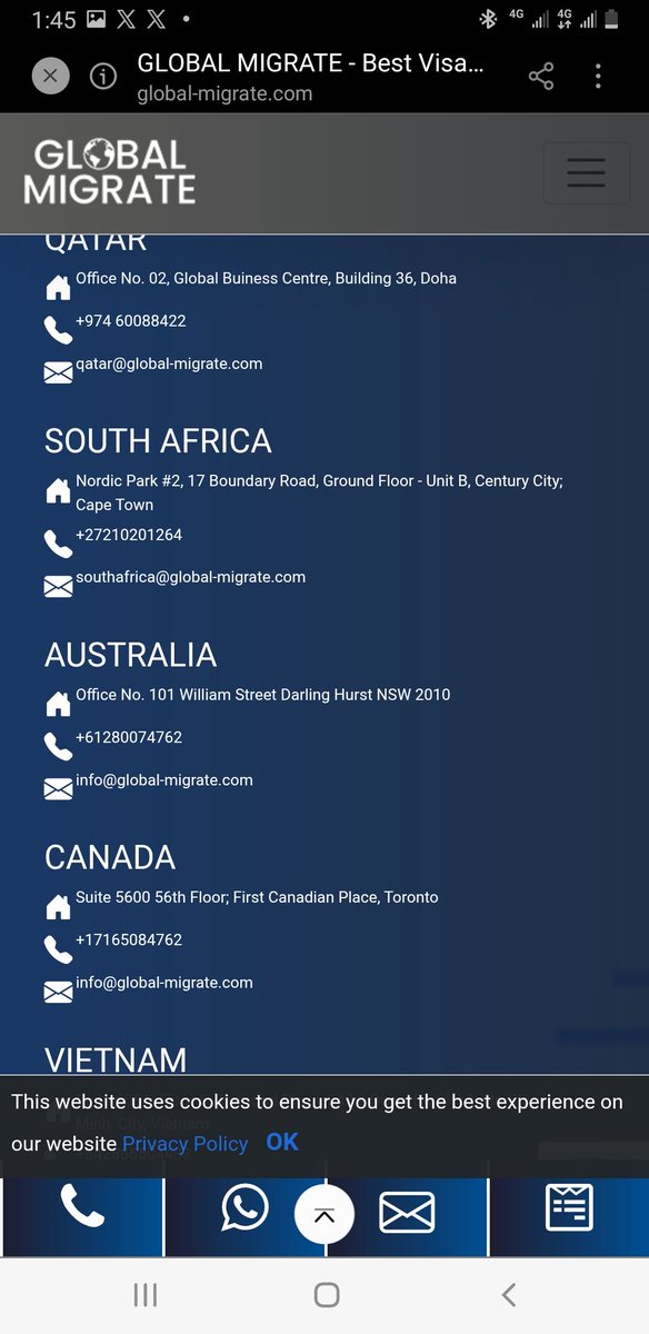 sultanofAba's tweet photo. Dear #Nigerians , beware of another scamming handle @_GlobalMigrate , this is a verified VISA SCAMMING handle. This one has an off X app website too. There are evidence of people  complaining they took their money, i will include in this post and never processed their visas or relocated them as they promised. So i had to go  their website to get all the numbers from the countries they claim to operate in. We are stil calling, so far 3 fake offices in Vietnam, Australia  and UK.  I sent 2  messges to 2 of their emails, one returned as deamonmailer, the other  one no reply yet. I have reached out to  a scammed victim, still waiting for reply. Please beware and becareful.

@_GlobalMigrate is a scamming handle.