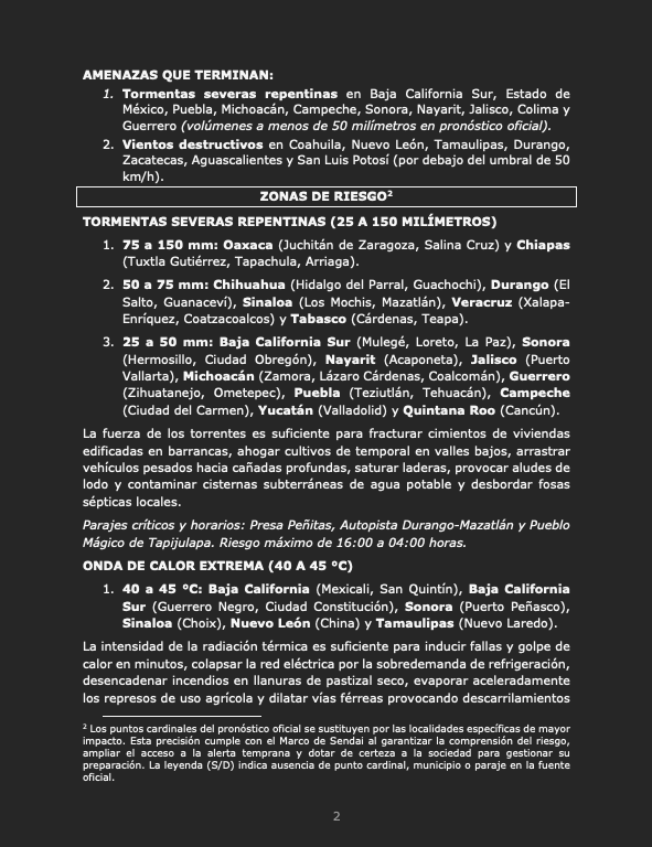 siempreinexorab's tweet photo. Boletín de Riesgo Inminente 538 para México
Nivel de Amenaza: Rojo (riessgo máximo focalizado)
Vigencia: noche de hoy y mañana domingo 27 de septiembre de 2026
Sendai Framework #EW4All - Impact Based Forecast #IBF
@proteccivilbc @GobBCS @cepcsonora @PC_Sinaloa (hilo) https://t.co/UqamYlvB9I