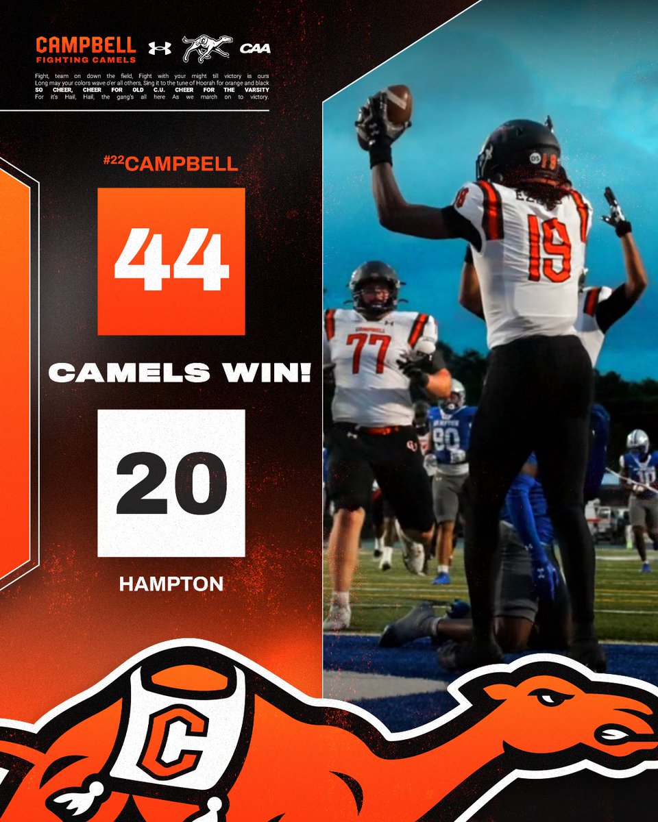 GoCamelsFB's tweet photo. Put another one in the win column ✅

#FightAsONE | #RollHumps 🐪🏈 https://t.co/JffzjYl74W