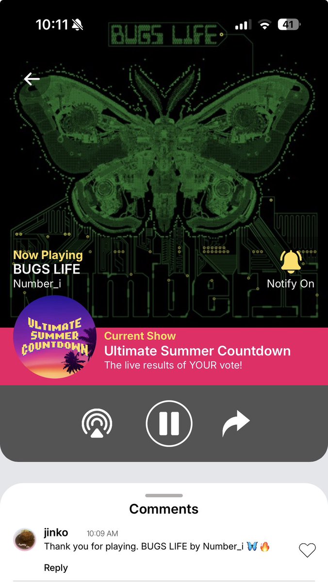 jinkokukare's tweet photo. Hello! @channelrradio 
Thank you for playing.
#BUGSLIFE by #Number_i 
I love this song very much 🦋
I will request to #Number_i
#ChannelRRequestRadio https://t.co/WDckfekHIt