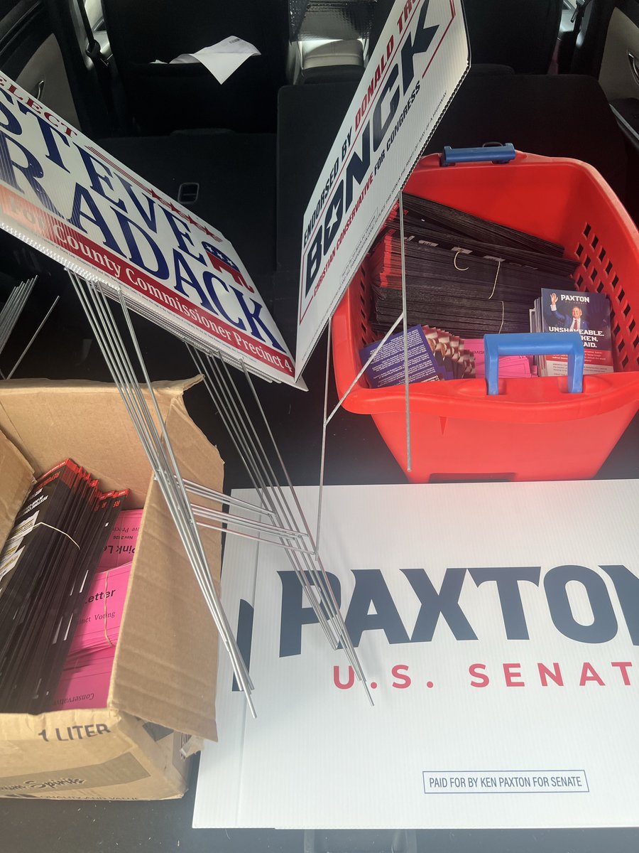 slocumfortexas's tweet photo. Thank you again to my wonderful followers who made this sign delivery day possible!

I dropped off over 30 signs in two hours all over Harris County and took reservations for another 12 more.

If you are in Harris County &amp; need a sign, please DM me.

I have a Paxton sign for you! https://t.co/TTwZa6WvXd