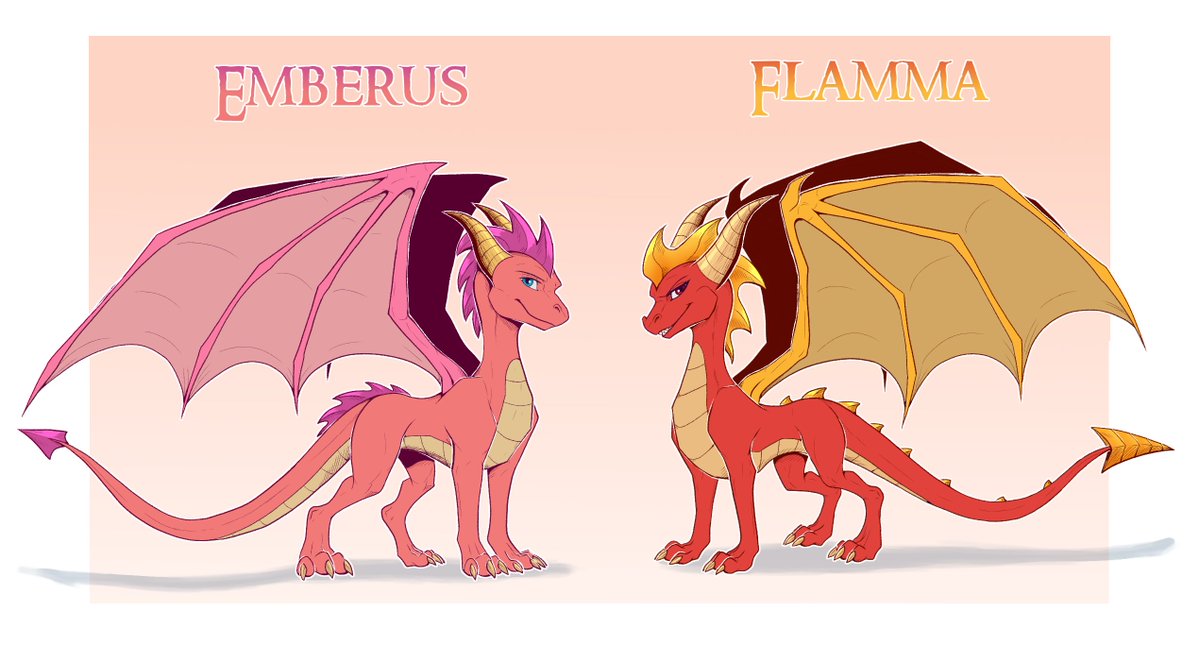 RynnElarion's tweet photo. Gender swap version of Flame and Ember. While there are many similar arts with Spyro and other friends, I have not yet seen any with these two characters.

#art #fanart #digitalart #spyro #spyrothedragon #tlos #thelegendofspyro #legendofspyro https://t.co/OZFD3xRKrh