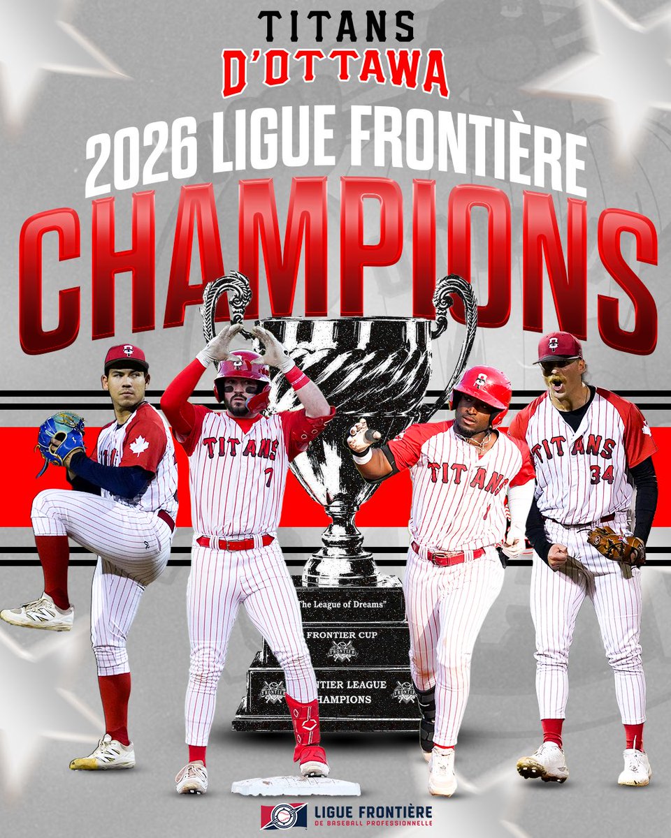 FLProBaseball's tweet photo. THE OTTAWA TITANS ARE YOUR 2026 FRONTIER LEAGUE CHAMPIONS!!!!!

LES TITANS D’OTTAWA SONT VOS CHAMPIONS 2026 DE LA LIGUE FRONTIÈRE!!!!! https://t.co/RSYi7WeQJv