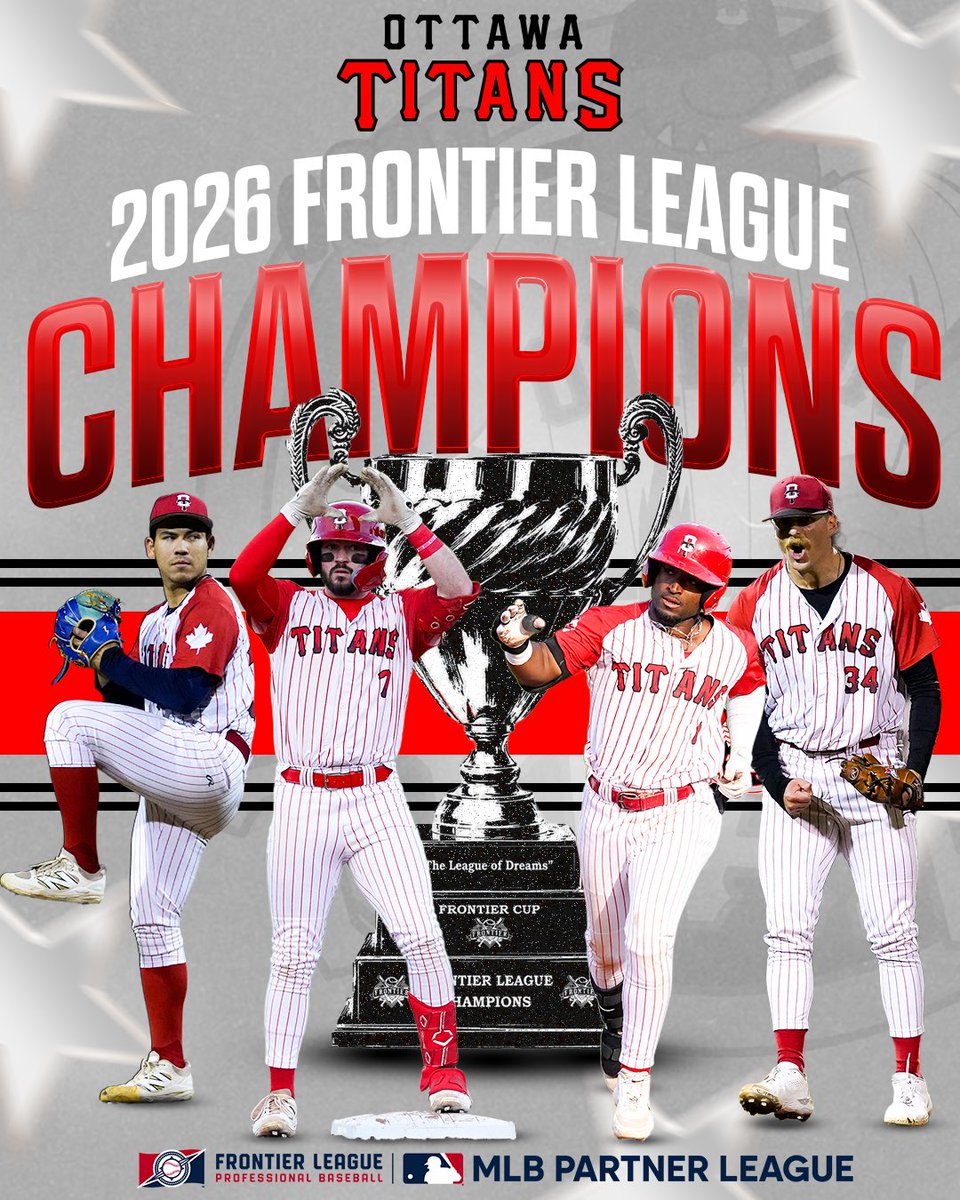 FLProBaseball's tweet photo. THE OTTAWA TITANS ARE YOUR 2026 FRONTIER LEAGUE CHAMPIONS!!!!!

LES TITANS D’OTTAWA SONT VOS CHAMPIONS 2026 DE LA LIGUE FRONTIÈRE!!!!! https://t.co/RSYi7WeQJv