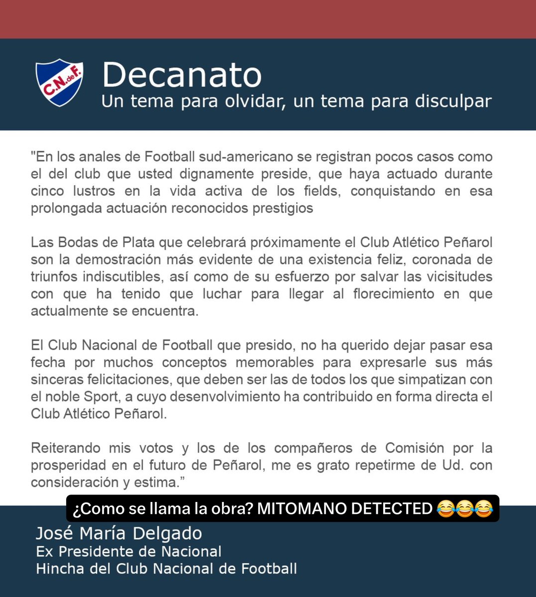 CURCCPignarolo's tweet photo. Quiero felicitar publicamente a Daniel Buegueño (alias @burgueno75116 ) confirmando que el CNdeF CARECE DE ACTA DE FUNDACIÓN.

Dice que NO LE PREOCUPA, pero si parece muy PREOCUPADO por su tradicional rival (Desmiente a la leyenda JOSE MARIA DELGADO con recortes sin veracidad). https://t.co/6tsvhaob7G