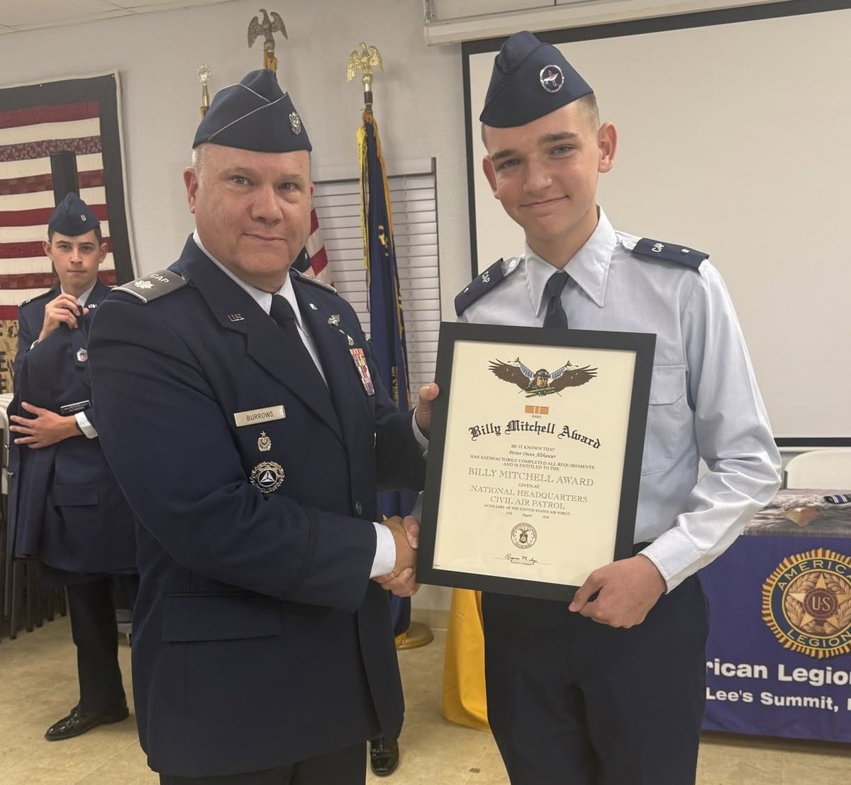mocapnews's tweet photo. Please join Missouri Wing in congratulating Cadet Porter Althauser and Cadet Judah Gustafson of the Lee's Summit Composite Squadron on their Brig. Gen. Billy Mitchell Awards and promotion to Cadet 2nd Lieutenants! #civilairpatrol #CAPcadet
https://t.co/8pTtRcdAS8 https://t.co/P0M1zokgiq