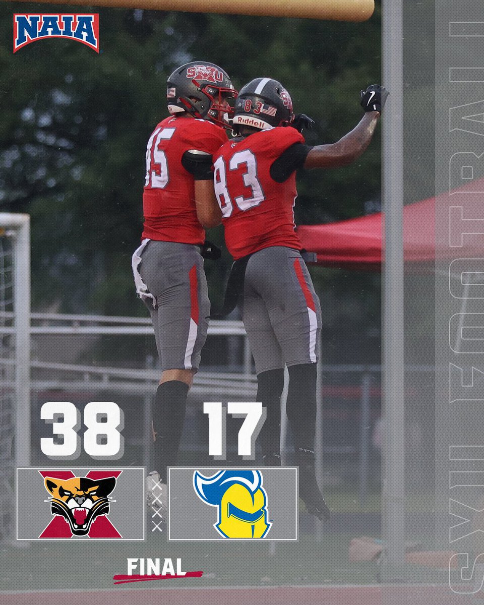 SXUAthletics's tweet photo. COUGARS WIN!!! Coen Demack caught 9️⃣ passes for 1️⃣5️⃣1️⃣ yds &amp; 3️⃣ TD's, Blainey Dowling threw for 3️⃣1️⃣1️⃣ yds w/ 4️⃣ TD's &amp; the defense forced 6️⃣ turnovers w/ 6️⃣ sacks in a 38-17 victory for @SXUFootball! #GoCougs🐾🏈 #WeAreSXU https://t.co/RoCyy3ygaJ