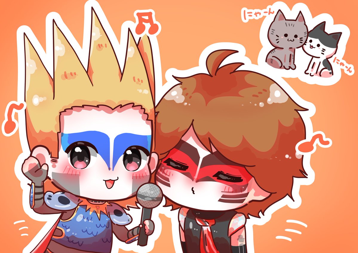 BfFf0gTjmNsAi7Y's tweet photo. 今回はデーモン閣下とジェイル代官を描きました😊
閣下と代官が近づいて歌を歌われる所が大好きなのでよく観ているのですが、そのシーンを見るたびに家に遊びに来る2匹の猫ちゃん達が頭に浮かびます☺️ https://t.co/6p4nSrjd7G