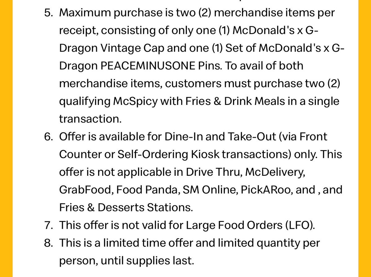 kyohwoah's tweet photo. McDonald's PH x G-Dragon Vintage Cap & PEACEMINUSONE Pins 
 
will be available on September 30, 2026 | 2:00 PM to 6:00PM only!

mechanics: 

1. purchase any McSpicy with Fries & Drink Meal in a single transaction.
2. upon purchase, customers will be eligible to buy either:
◦One (1) McDonald's x G-Dragon Vintage Cap for PhP 235, or
◦One (1) Set of McDonald's x G-Dragon Peaceminusone Pins for Php 215

the merch are available on selected stores only and not available on online food delivery!

see photo/website for other info (participating stores, terms and condition, and etc)

https://t.co/OPJceiI6Nz

#MCDONALDSPH #MCDOPH #GDRAGONPH