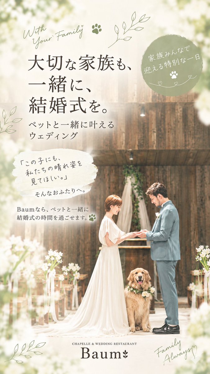 BaumWedding's tweet photo. おはようございます！ Baumです🌳
現在のつくばのお天気は曇り⛅
大切な家族や親族だけだからこそ、 照れくさい「ありがとう」も、自然と伝えられる。 
少人数だから叶う、アットホームな結婚式をBaumで
 #企業公式が毎朝地元の天気を言い合う 
#企業公式秋のフォロー祭り 
#企業���式相互フォロー https://t.co/WfT6Cr3hlw