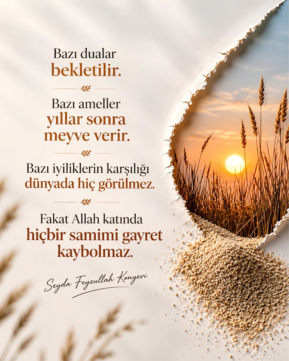 SeydaMFKonyevi's tweet photo. Bazı dualar bekletilir. Bazı ameller yıllar sonra meyve verir. Bazı iyiliklerin karşılığı dünyada hiç görülmez. Fakat Allah katında hiçbir samimi gayret kaybolmaz. https://t.co/ndwJgTeLgZ