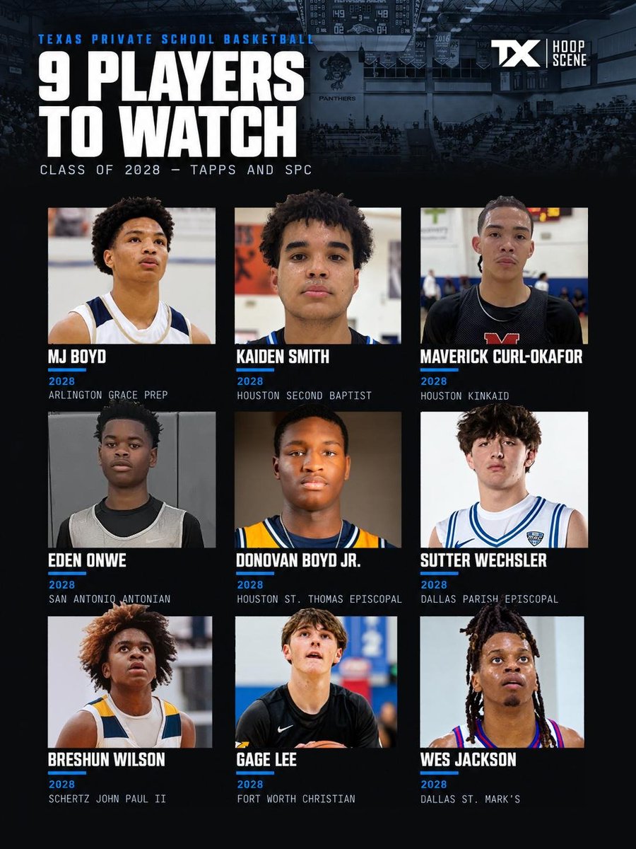 TXHoopScene's tweet photo. TAPPS Class of 2028. Nine to watch. 👀

#TXHoopScene #TexasHighSchoolBasketball #TAPPS #SPC #Classof2028 https://t.co/BTOs9weEJB