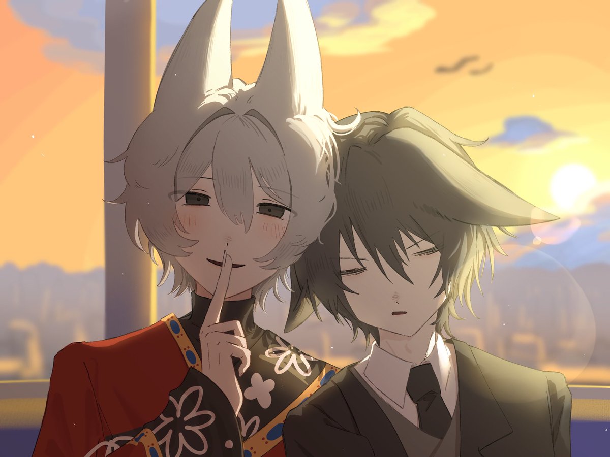 mohumarudonut's tweet photo. 「しーーっ」
@morisaka_a 
友達のオリキャラを描かせてもらいました！キャラデザ天才！！ https://t.co/39BcHtUFvJ