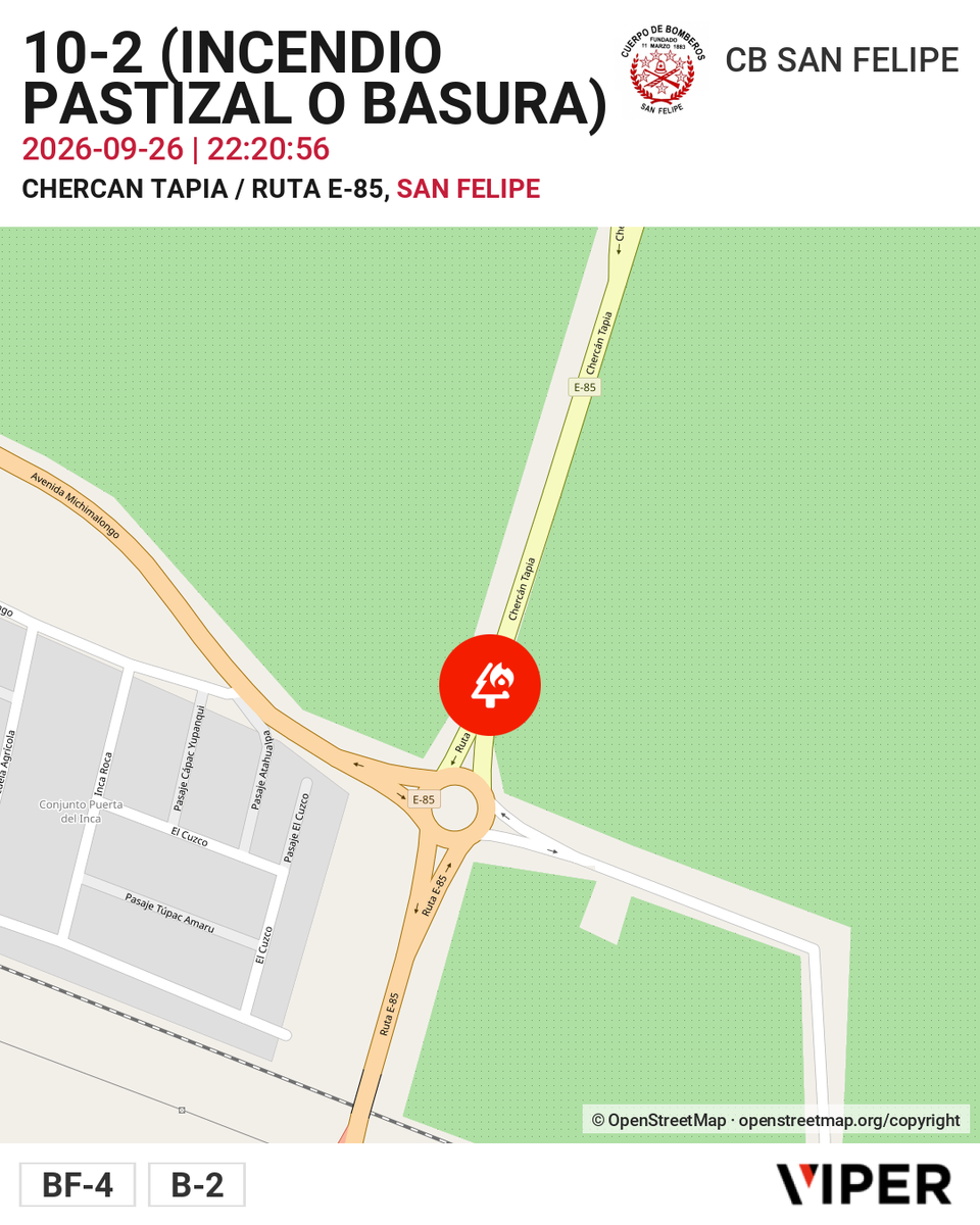 centralcbsf1883's tweet photo. SALE B-2 A 10-2 (INCENDIO PASTIZAL O BASURA) CHERCAN TAPIA / RUTA E-85 https://t.co/xFhEnV5aEE