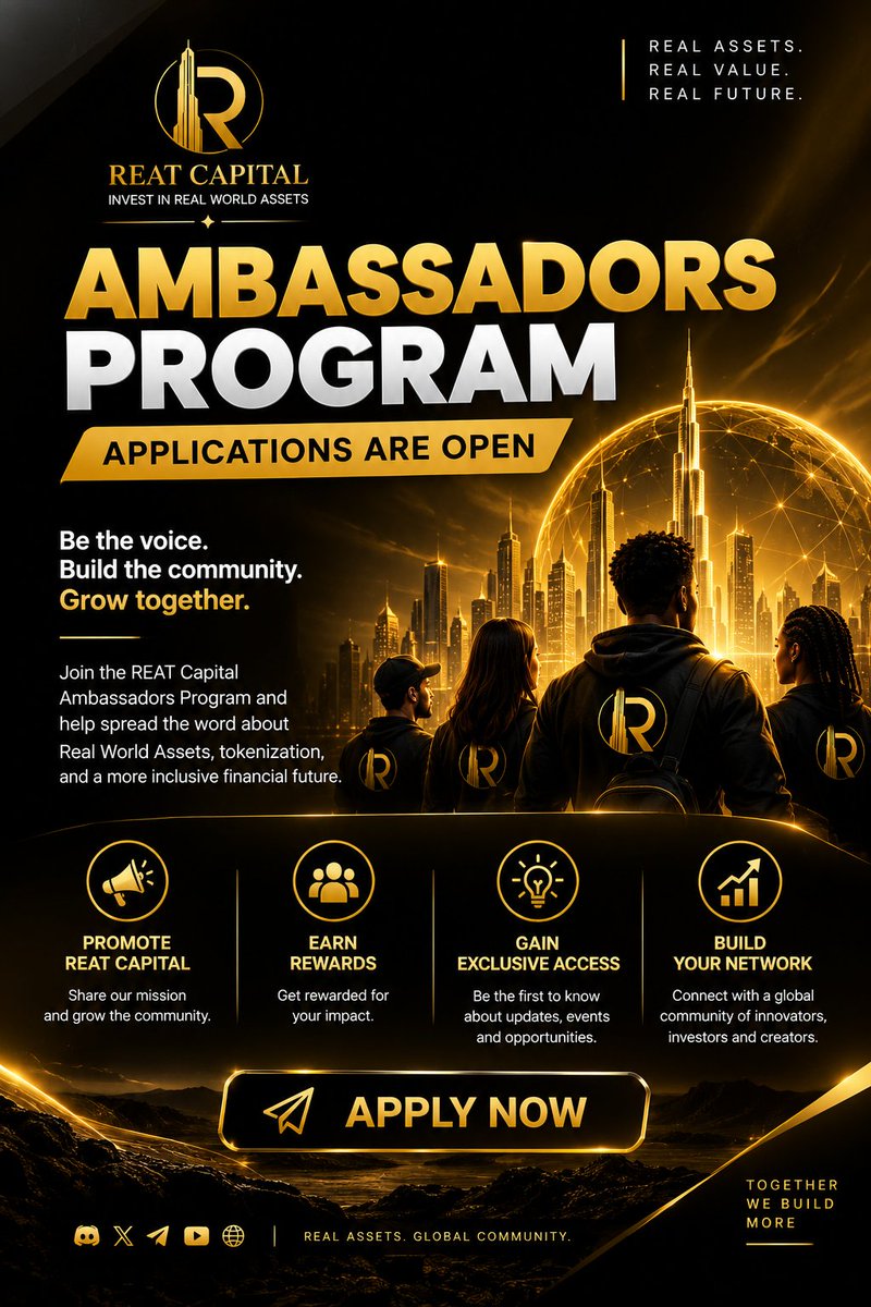 ReatCapital's tweet photo. looking for ambassadors for REAT Capital 

creators. traders. degens. community leaders.  believers.

if you think you are worthy ?

Active members who have consistently supported REAT on X and helped grow our community will receive priority consideration during selection.

Applications are open apply 🔽

https://t.co/7g5gsbRNiP

#hiring #ambassadors #reatcapital