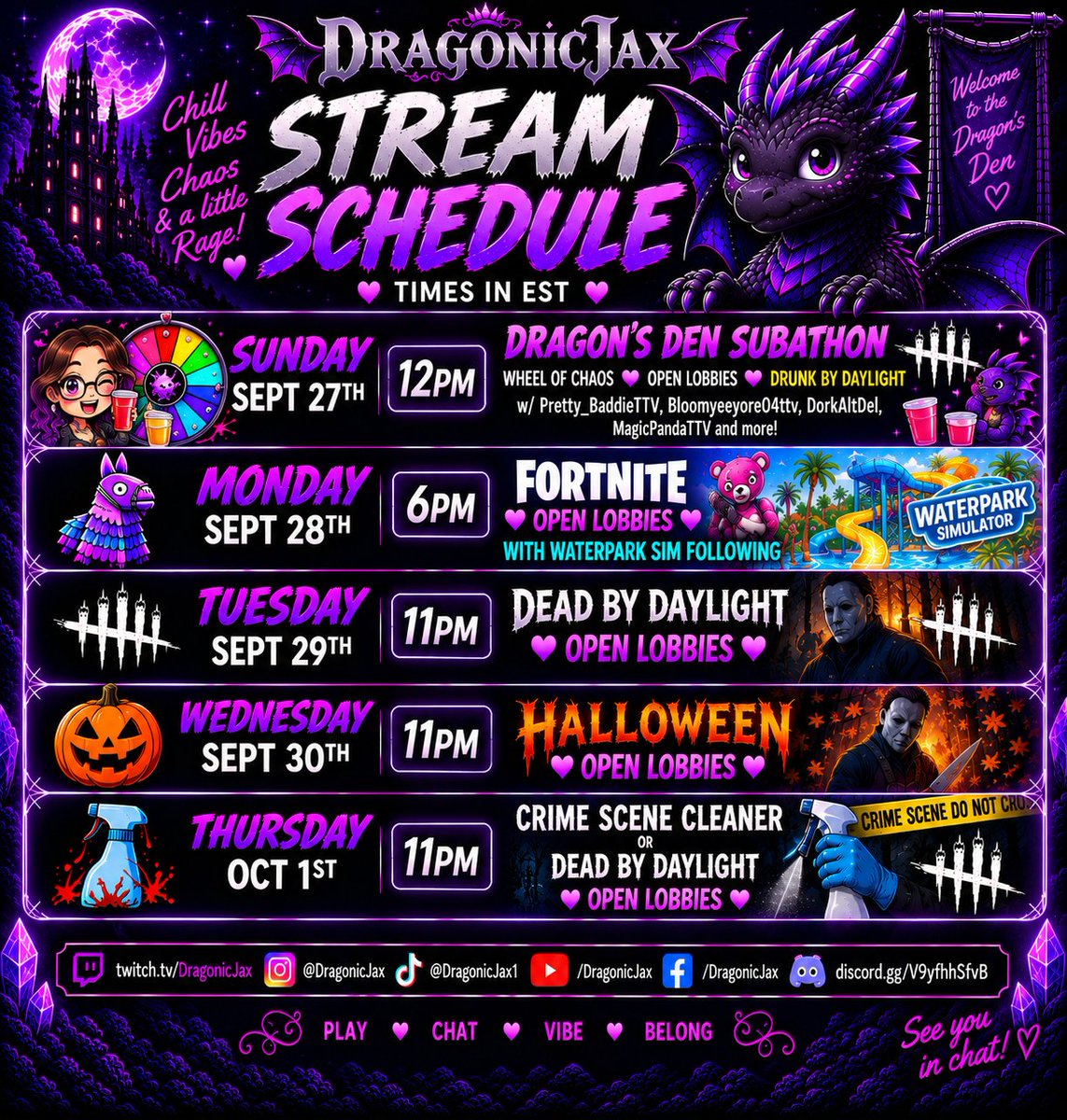 DragonicJax's tweet photo. Stop by the Dragon's Den for some wonderful fun and chaos!

Tomorrow we will be having our Dragon's Den Subathon featuring some amazing streamers joining the chaos! 💜

Come hang out and join the fun!

https://t.co/2waUGTHXlf https://t.co/vLayQKr7eB