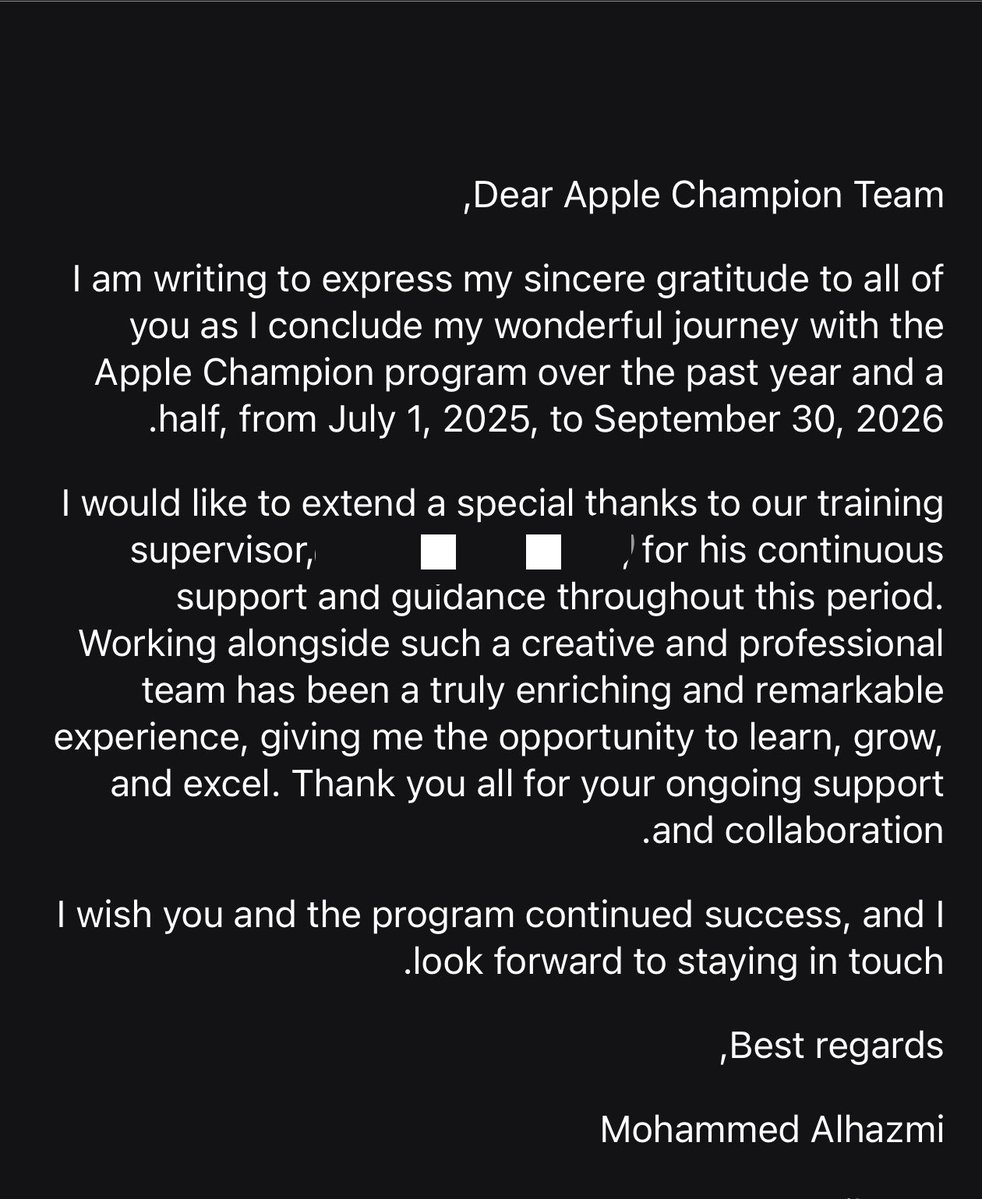 mdd999555's tweet photo. نِغادر برنامج التدريبي مع آبل 🍏 بعد مضي سنة ونصف من الجهد والعمل .. 
نسأل الله ان يوفقنا لما هو قادم وان تكون اضافة لمسيرة المهنية https://t.co/jz0VbvAGWI