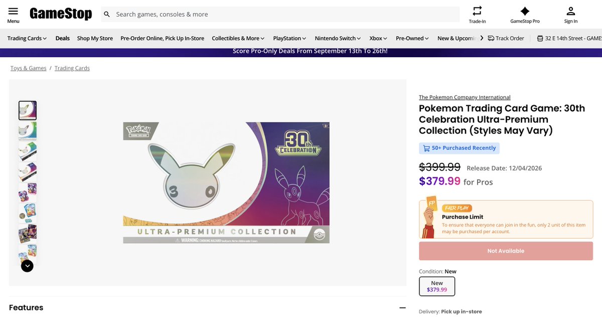 heydomoshi's tweet photo. Pokemon 30th Celebration UPC

eBay: $600
GameStop: $380

Just saying. https://t.co/YUon65UOJm