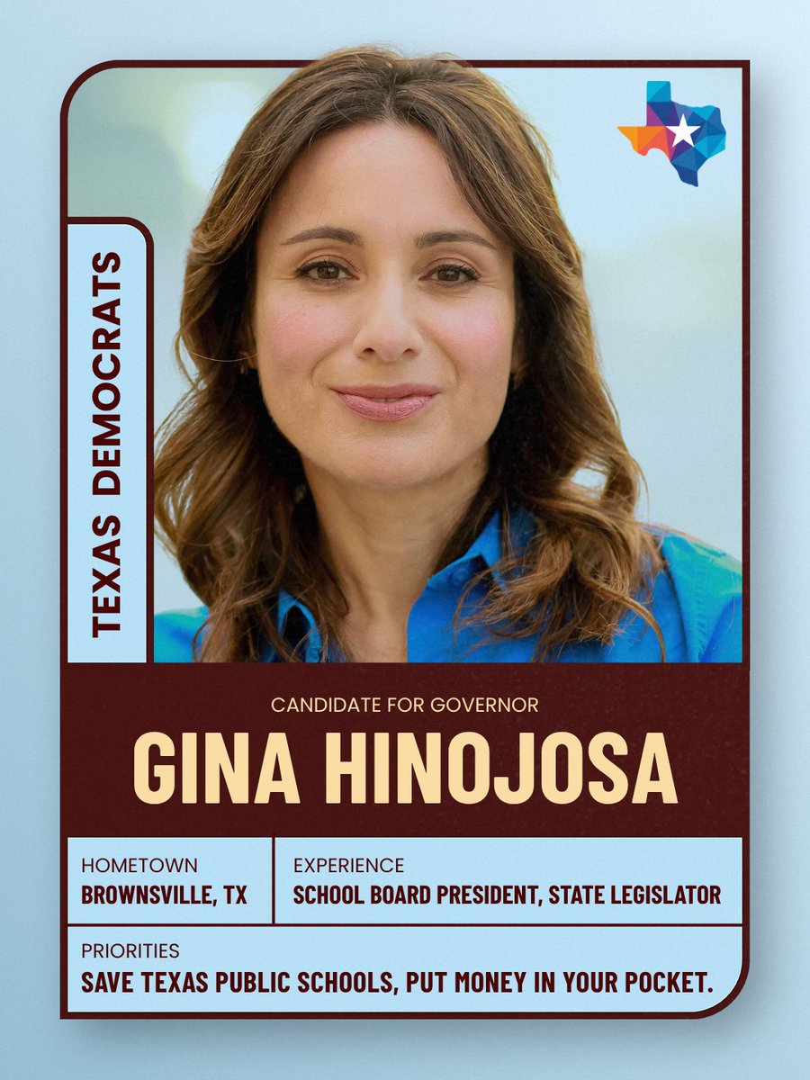 texasdemocrats's tweet photo. It’s time to retire Greg Abbott. Vote for Gina Hinojosa on or before November 3rd. https://t.co/wDo4lVLBqQ