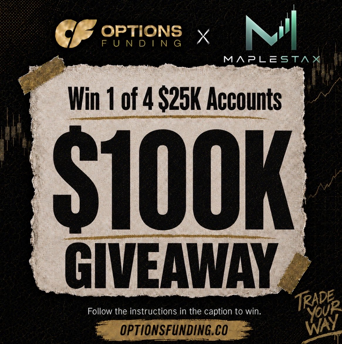 MapleStax's tweet photo. ⭐️ $100k in accounts giveaway! ⭐️ 

FOUR winners will be chosen to win a 25k @OptiosFunding_ account

How to enter:

-Like this post

-Tag 2 friends and comment “MAPLE”

70% off all accounts at OF with code MAPLE https://t.co/r3k412ymVk