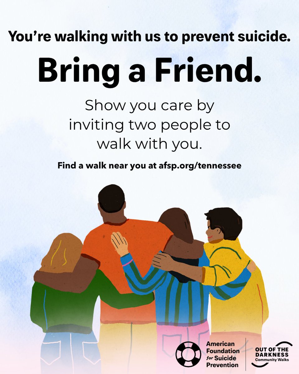 AFSPTN's tweet photo. Already registered to walk with us? Invite two friends to come with you -- or create a team. The more people who attend, the greater our impact. Not registered yet? Find a walk near you at https://t.co/fBNJy9BmCY. https://t.co/jc4Kwbqm6U