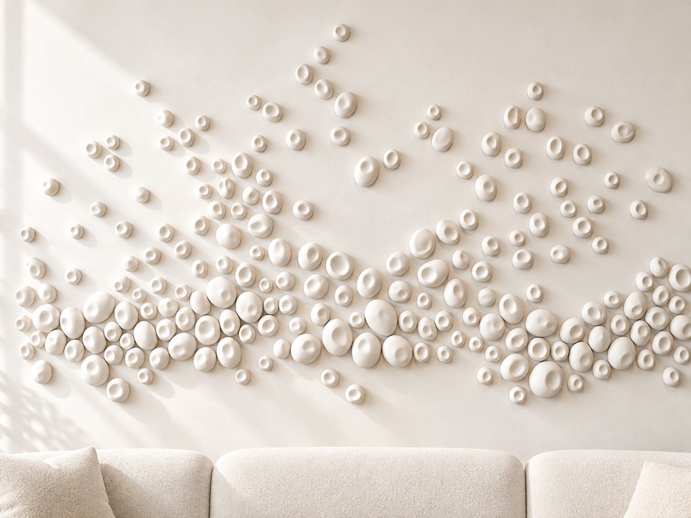 CathySavels_Art's tweet photo. This large sculptural wall installation was inspired by the meeting place between land and sea - that shifting edge where pebbles, shells and water create their own quiet rhythm. #CoastalWallArt #SculpturalInstallation #AbstractWallSculpture #NeutralInteriors #OrganicWallArt https://t.co/gejIoVSLRN