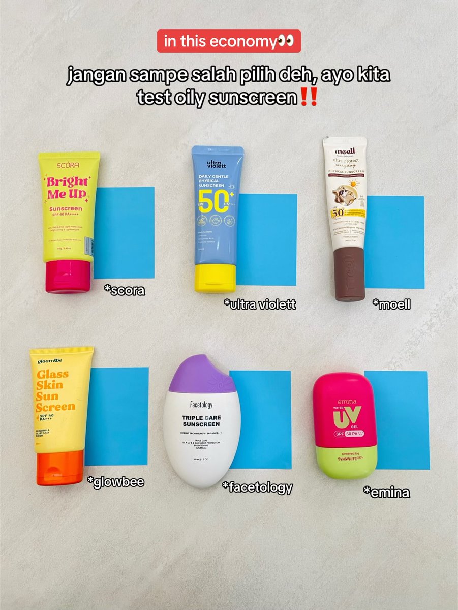 gracescottam826's tweet photo. Sunscreen durability test! Which one is the oiliest? https://t.co/c8izr8yKJu