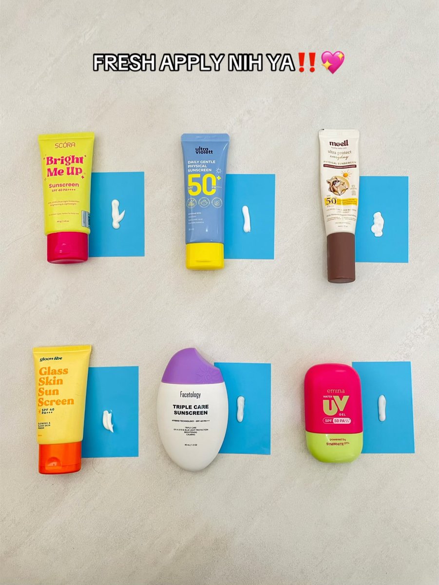 gracescottam826's tweet photo. Sunscreen durability test! Which one is the oiliest? https://t.co/c8izr8yKJu