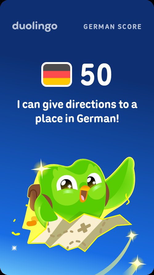 AgCollinsObi1's tweet photo. My Duolingo German Score is 50! https://t.co/iuejMtP7Nm