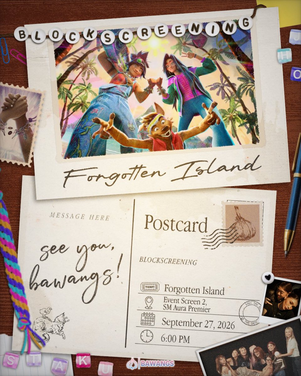 sapphicjns's tweet photo. Tayo na, Bawangs 💙🩷

Our cinematic night out is almost here! We are so thrilled to have an exclusive and unforgettable movie date with you.

Please review these quick details before heading to the cinema:

🎬: Forgotten Island
📍: Event Screen 2, SM Aura Premier 
📆: Sep. 27, 2026
⏱️: 6:00 PM (Registration starts at 4:00-5:30 PM)

Important Reminders:

🧄 Arrive Early: Please arrive atleast 30 to 45 minutes before showtime to claim your tickets, freebies, food and drinks.
🧄 Present your registration confirmation email at the venue.

See you around Bawangs 💙🩷

Pubmat by: @pogistaku 
Caption by: Reign Staks

#JhoCeyBawangs #Bawangs #BawangsxBlockscreening
