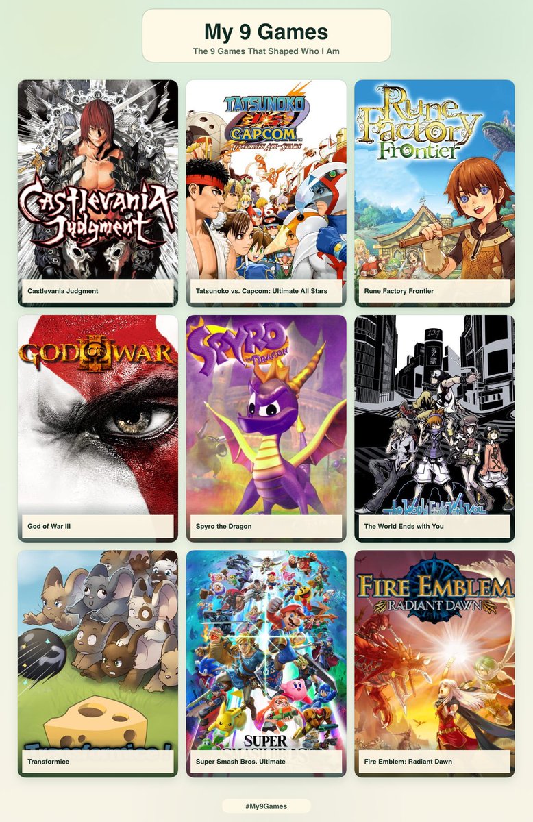 arriversary's tweet photo. choosing only 9 was muy dificil >_< i love video games!!! https://t.co/Dp7CRxH7FH