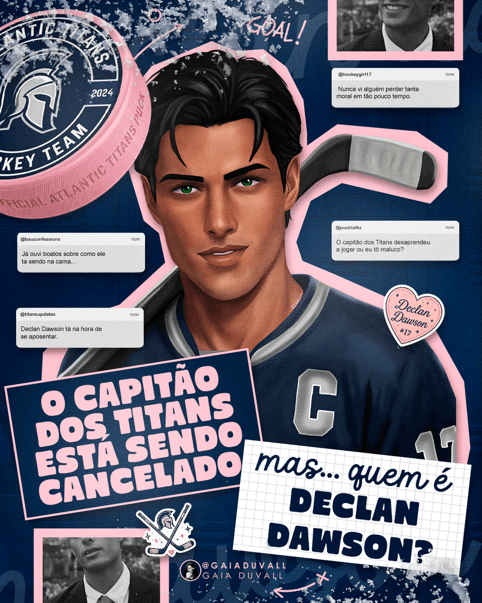 gaiaduvall's tweet photo. Hora de conhecer o nosso Titã do Gelo!
Declan Dawson, capitão dos Boston Atlantic Titans, e uma das maiores promessas do hóquei universitário. Dentro do gelo, ele sabe exatamente o que está fazendo. Fora dele… bom, parece que as coisas não estão tão sob controle assim. https://t.co/BqCmjtWe1Z