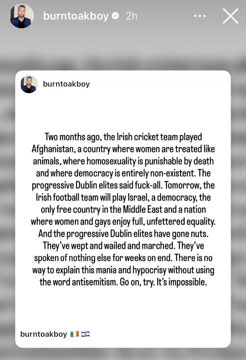 BenGreenJeru's tweet photo. Brendan O’ Neill sums up all the discussion surrounding Israel vs Ireland on Sunday night.

Every word. Nailed it.

“There is no way to explain this mania and hypocrisy…”

🎯🎯🎯 https://t.co/Rj5ZmUR2t1