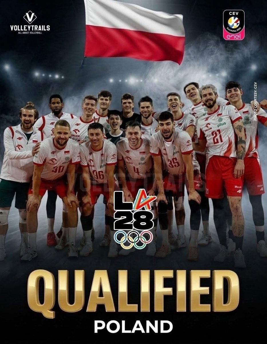 volleytrails's tweet photo. 🇵🇱 POLAND PUNCHES THEIR TICKET TO LA! ✅

The Polish men's national team is officially heading to the Los Angeles 2028 Olympic Games! Poland secured their Olympic spot by capturing the European Volleyball Championship title, defeating 🇫🇷 France in a hard-fought four-set final: 31–29, 25–19, 20–25, 25–16.

Gratulacje, Polska! 👏

#EuroVolleyM #Volleyball #siatkówka  #RoadToLA2028 #LA2028 
📸 CEV